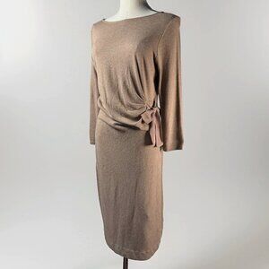 (S) THE LIMITED Round Neck Midi Sweater Dress Left Ruched Waist w/ Bow